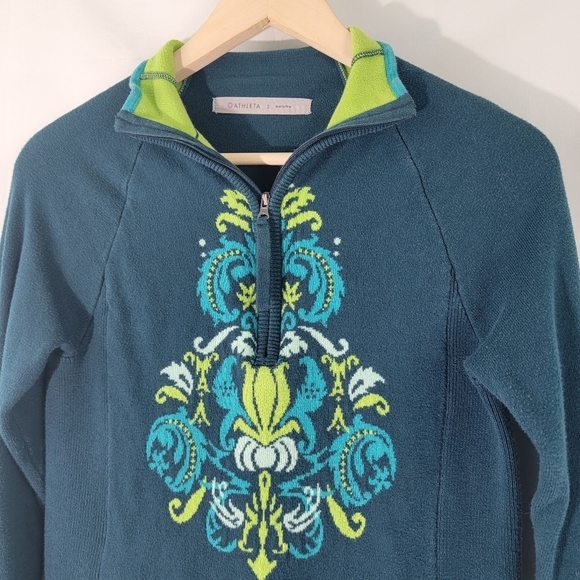 Athleta Green Knit Graphic 1/4 Zip Long Sleeve Athletic Pullover Top Sz Small - Picture 2 of 12
